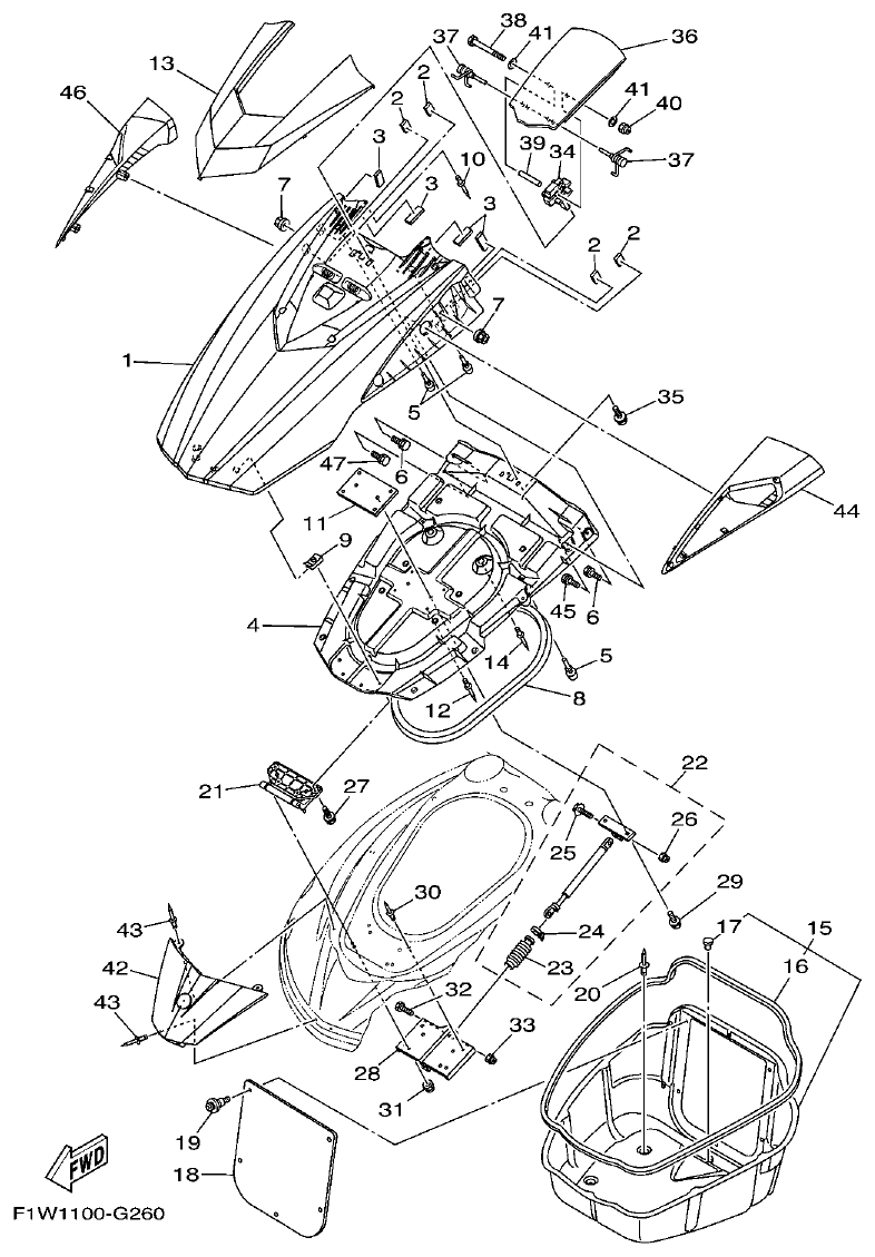 Yamaha FX1800A-H(6S51)F1W7 ENGINE HATCH 2 parts diagram